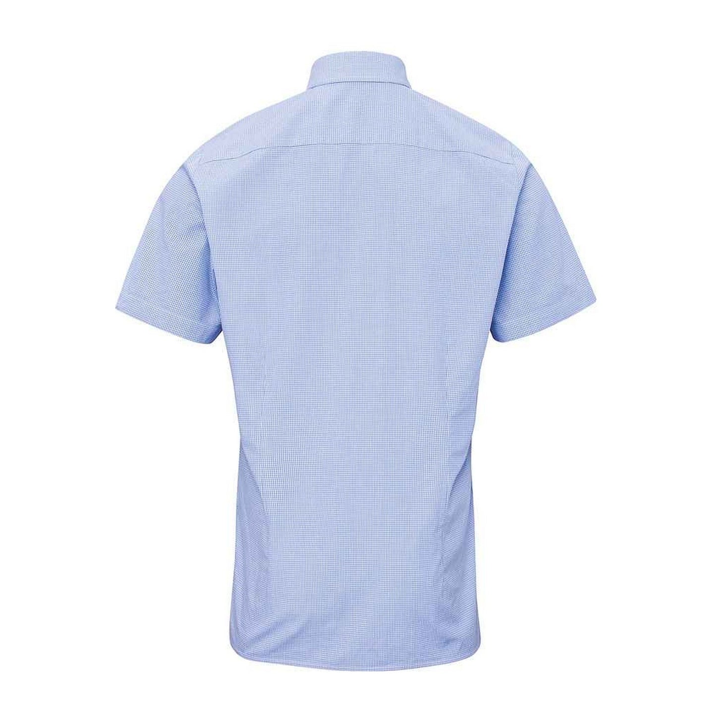 Light Blue-White - Back - Premier Mens Gingham Cotton Short-Sleeved Shirt