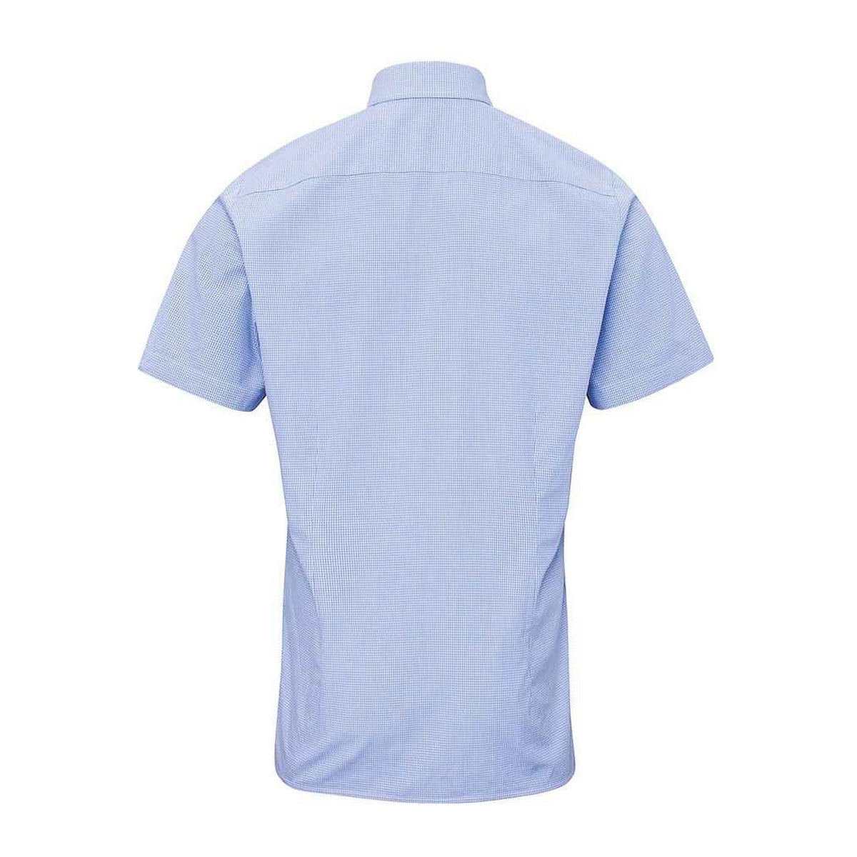 Light Blue-White - Back - Premier Mens Gingham Cotton Short-Sleeved Shirt