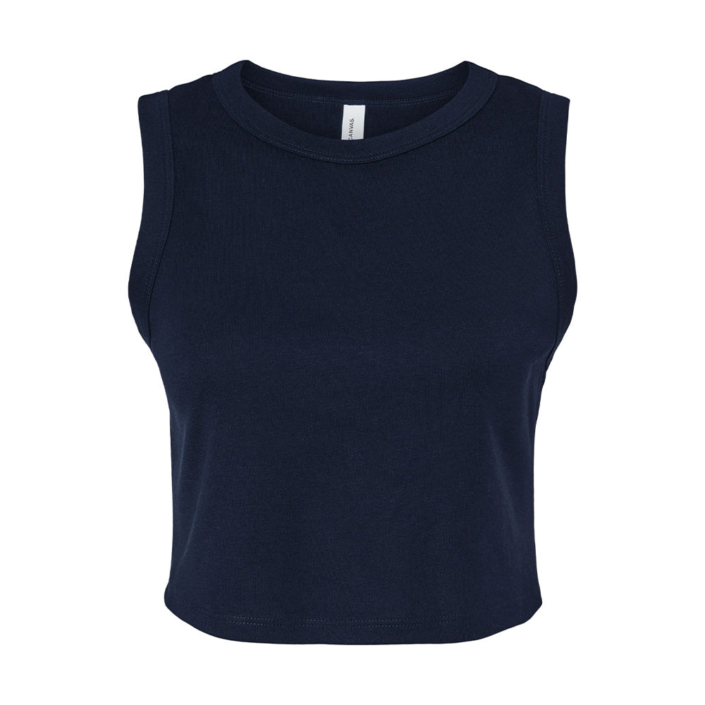Solid Navy - Front - Bella + Canvas Womens-Ladies Plain Micro-Rib Muscle Crop Top