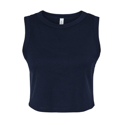 Solid Navy - Front - Bella + Canvas Womens-Ladies Plain Micro-Rib Muscle Crop Top