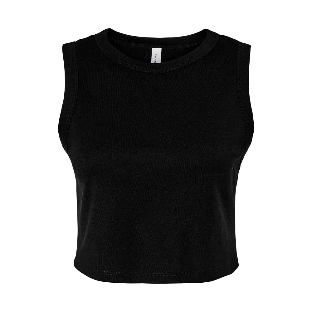 Solid Black - Front - Bella + Canvas Womens-Ladies Plain Micro-Rib Muscle Crop Top