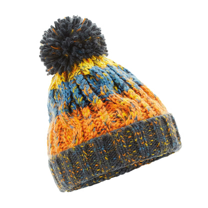 Retro Blue - Front - Beechfield Childrens-Kids Corkscrew Pom Pom Beanie