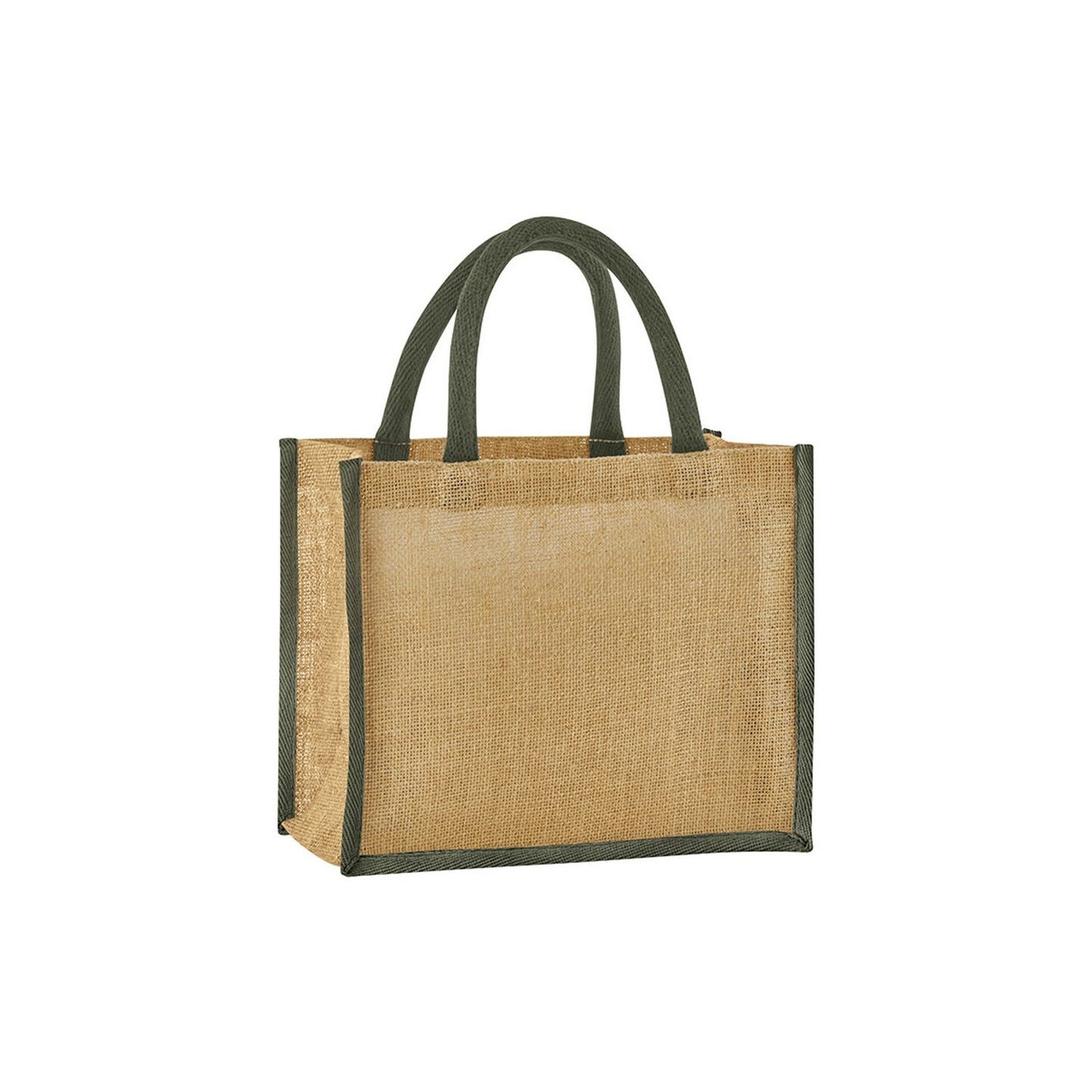 Natural-Olive Green - Front - Westford Mill Starched Jute Midi Tote Bag