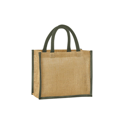 Natural-Olive Green - Front - Westford Mill Starched Jute Midi Tote Bag