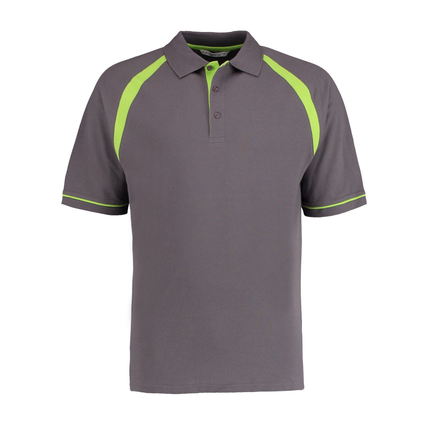 Charcoal-Lime - Front - Kustom Kit Mens Oak Hill Polo Shirt