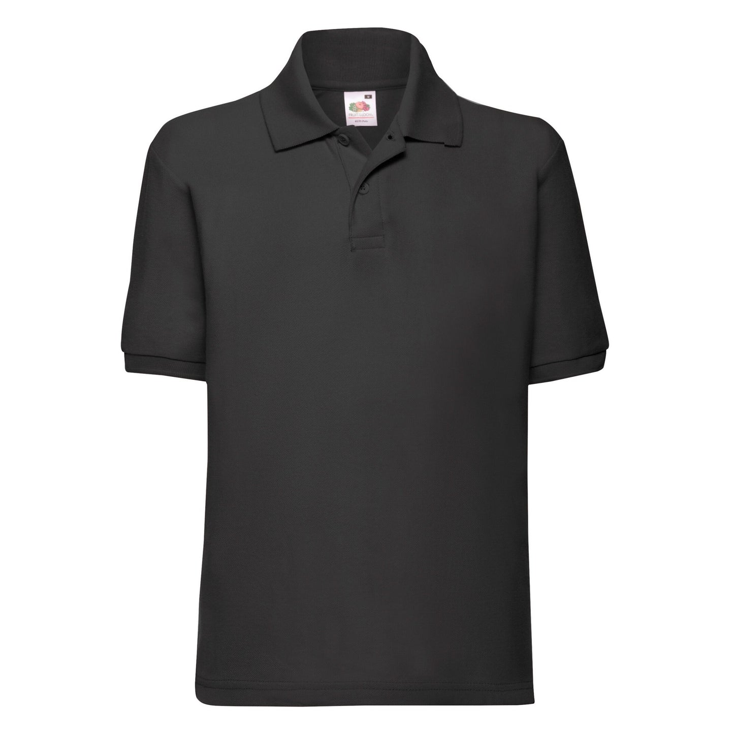 Black - Front - Fruit of the Loom Childrens-Kids 65-35 Plain Pique Polo Shirt