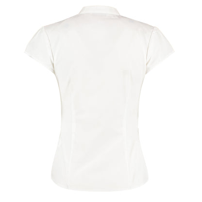 White - Back - Kustom Kit Womens-Ladies Continental Capped Sleeved Blouse