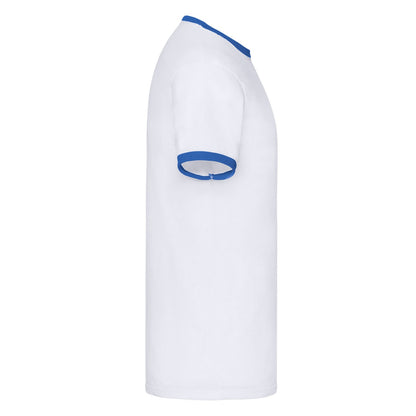 White-Royal Blue - Side - Fruit of the Loom Unisex Adult Ringer T-Shirt