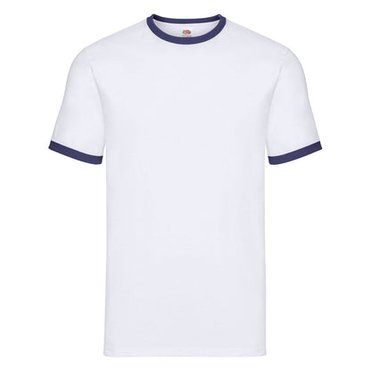 White-Navy - Front - Fruit of the Loom Unisex Adult Ringer T-Shirt