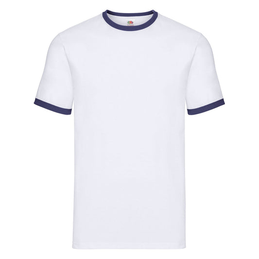 White-Navy - Front - Fruit of the Loom Unisex Adult Ringer T-Shirt