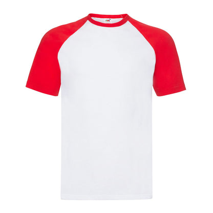 White-Red - Front - Fruit of the Loom Unisex Adult Contrast Panel Baseball T-Shirt