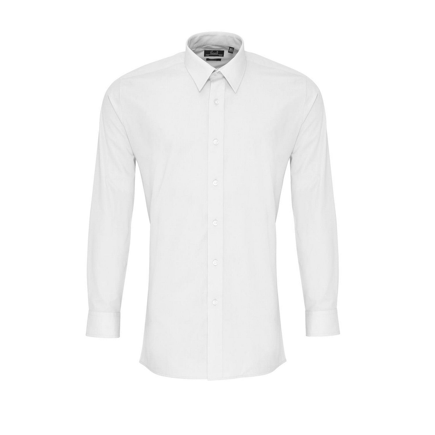 White - Front - Premier Mens Colours Poplin Fitted Long-Sleeved Shirt