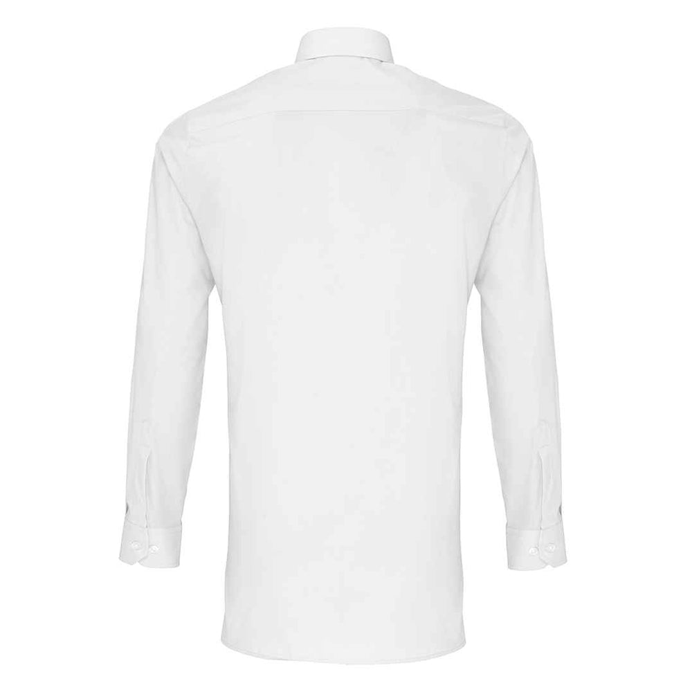 White - Back - Premier Mens Colours Poplin Fitted Long-Sleeved Shirt
