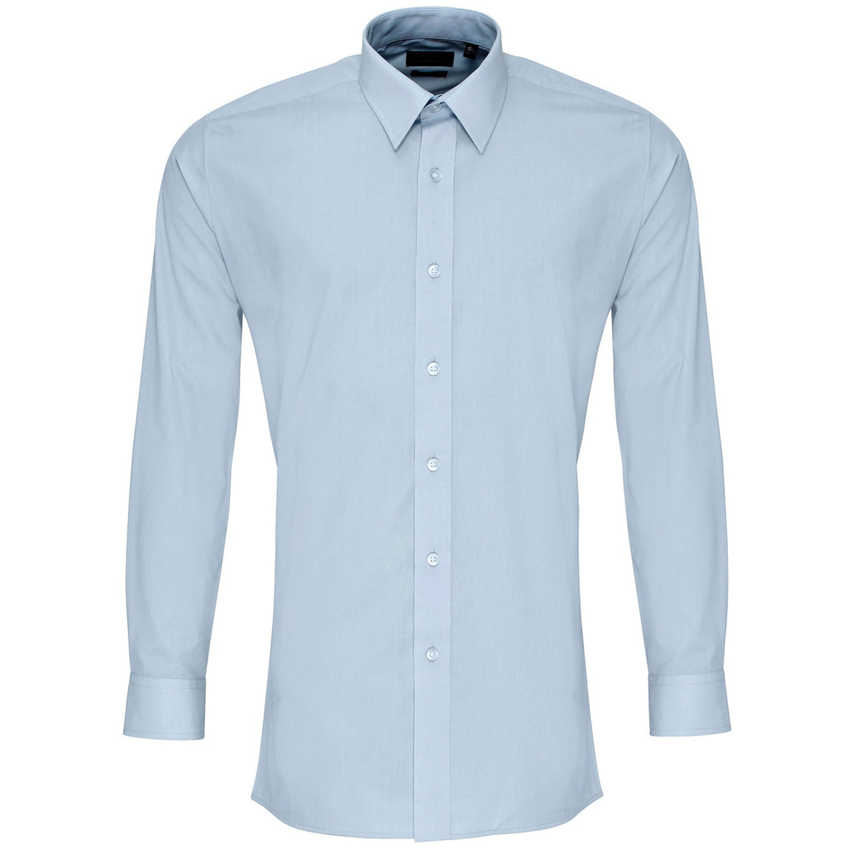 Light Blue - Front - Premier Mens Colours Poplin Fitted Long-Sleeved Shirt