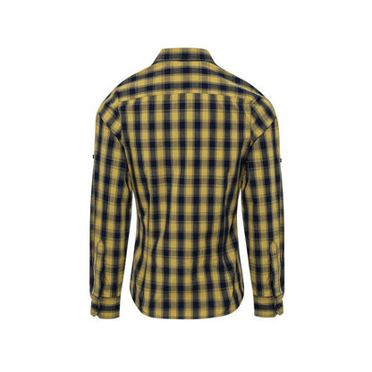 Camel-Navy - Back - Premier Womens-Ladies Mulligan Checked Long-Sleeved Shirt