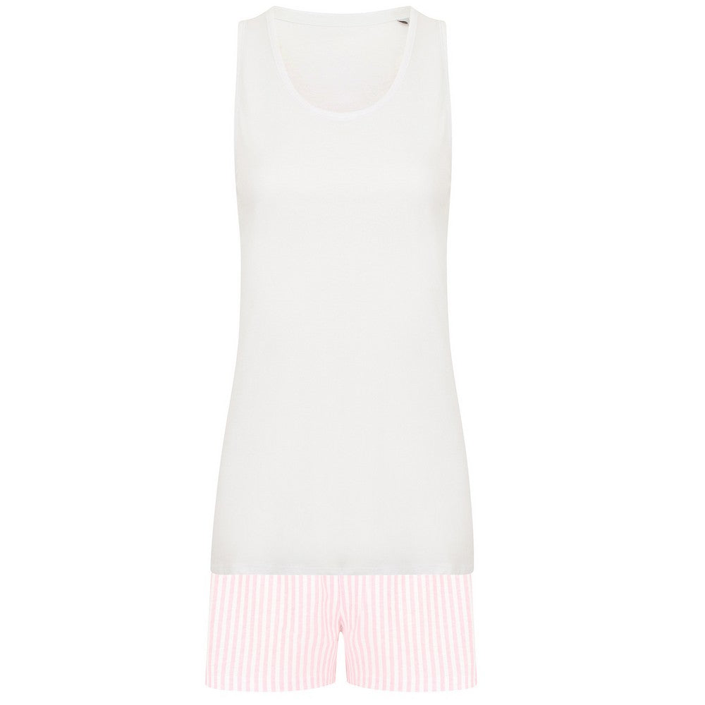 White-Pink - Front - Towel City Womens-Ladies Stripe Short Pyjama Set