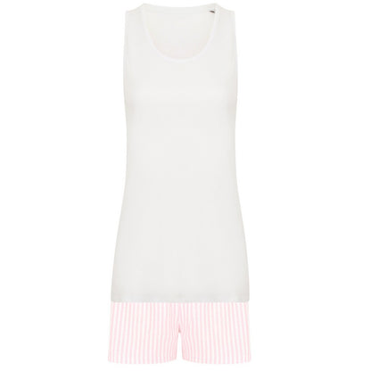 White-Pink - Front - Towel City Womens-Ladies Stripe Short Pyjama Set