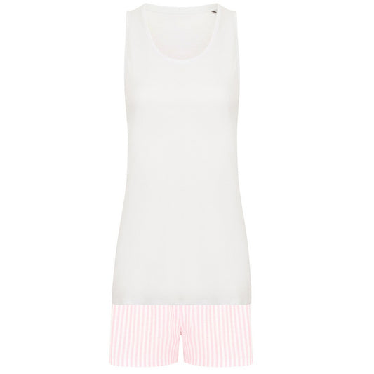 White-Pink - Front - Towel City Womens-Ladies Stripe Short Pyjama Set
