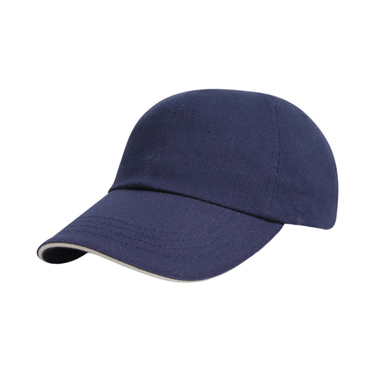 Navy-White - Front - Result Headwear Heavy Brushed Cotton Sandwich Peak Baseball Cap