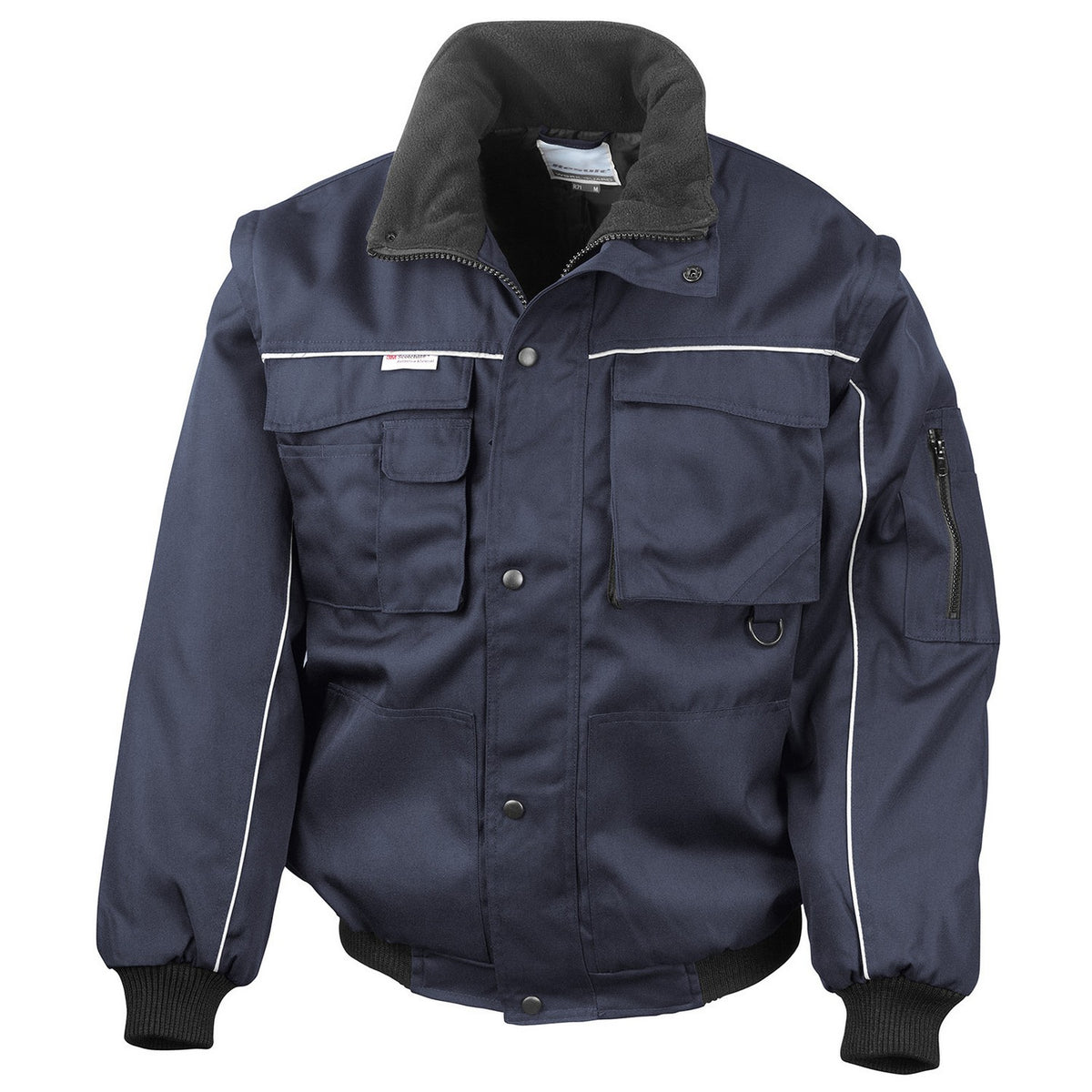 Navy - Front - WORK-GUARD by Result Mens Heavy Duty Zip-off Sleeves Pilot Jacket