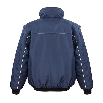 Navy - Back - WORK-GUARD by Result Mens Heavy Duty Zip-off Sleeves Pilot Jacket