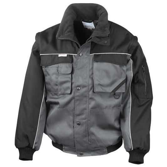 Grey-Black - Front - WORK-GUARD by Result Mens Heavy Duty Zip-off Sleeves Pilot Jacket