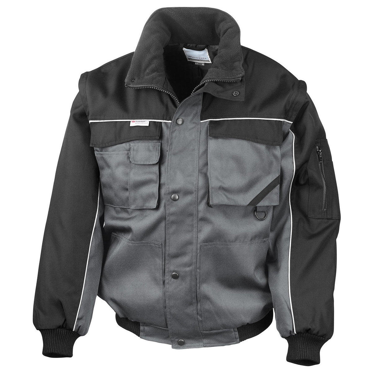 Grey-Black - Front - WORK-GUARD by Result Mens Heavy Duty Zip-off Sleeves Pilot Jacket