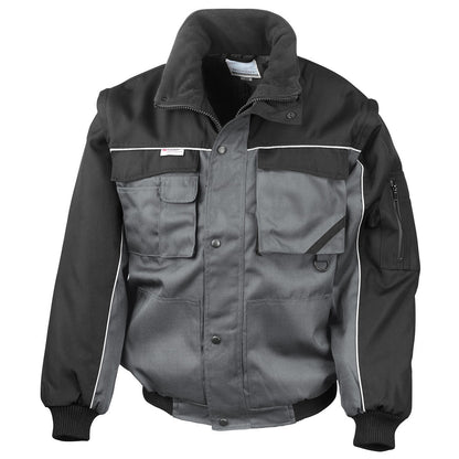 Grey-Black - Front - WORK-GUARD by Result Mens Heavy Duty Zip-off Sleeves Pilot Jacket