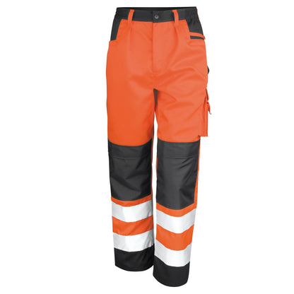 Orange - Front - Result Core Unisex Adult Hi-Vis Safety Cargo Trousers