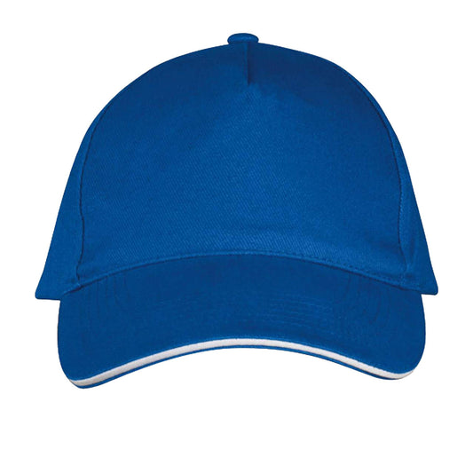 Bright Royal-White - Front - Beechfield Classic 5 Panel Organic Cotton Sandwich Peak Baseball Cap
