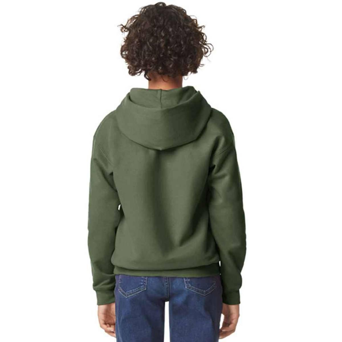 Military Green - Back - Gildan Childrens-Kids Fleece Midweight Hoodie