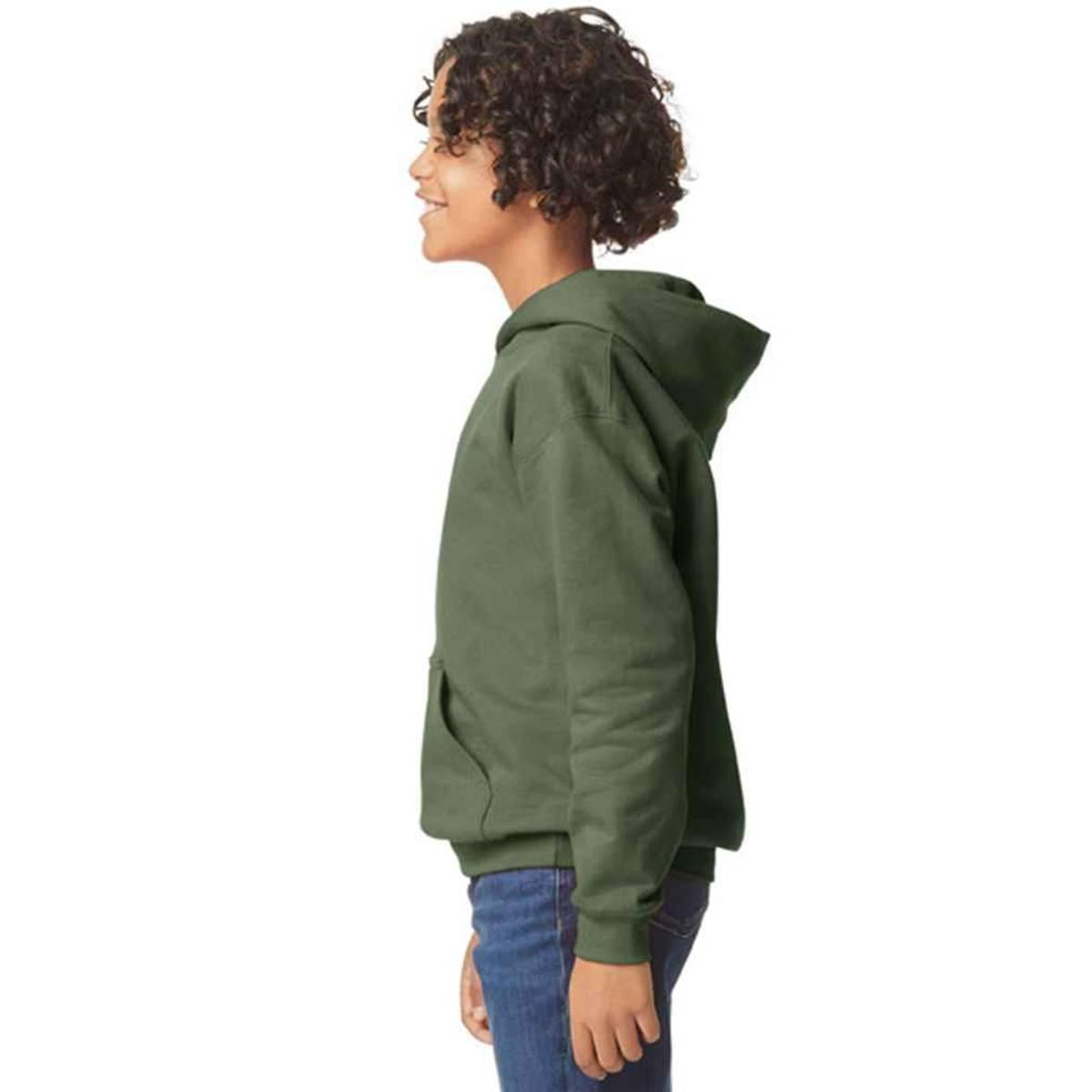Military Green - Side - Gildan Childrens-Kids Fleece Midweight Hoodie