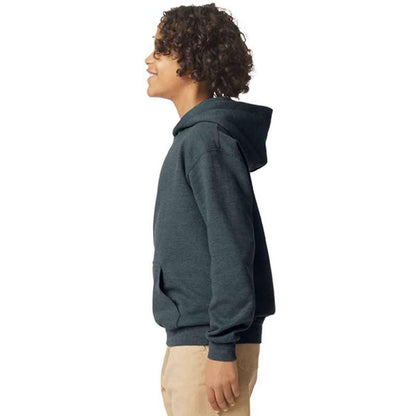 Dark Heather - Side - Gildan Childrens-Kids Fleece Midweight Hoodie