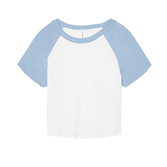 White-Baby Blue - Front - Bella + Canvas Womens-Ladies Micro-Rib Raglan Crop Top