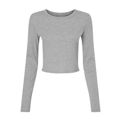 Athletic Heather Grey - Front - Bella + Canvas Womens-Ladies Long-Sleeved Crop Top