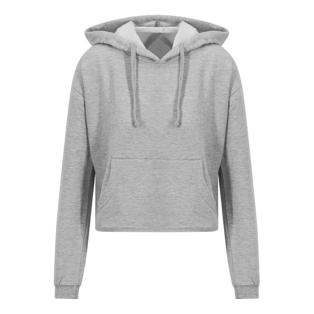 Heather Grey - Front - Awdis Womens-Ladies Girlie Cropped Hoodie