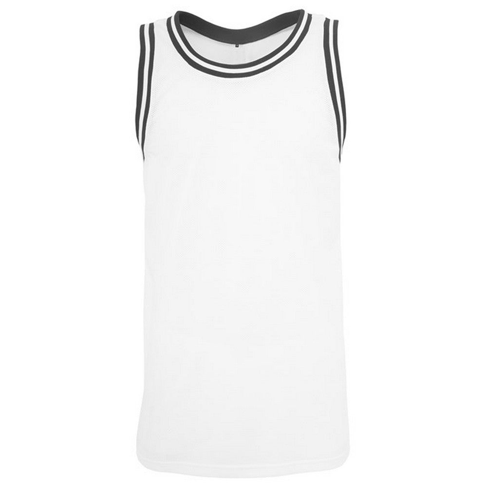 White-Black - Front - Build Your Brand Mens Mesh Tank Top