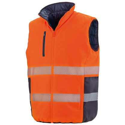 Fluorescent Orange-Navy - Front - SAFE-GUARD by Result Mens Reversible Gilet