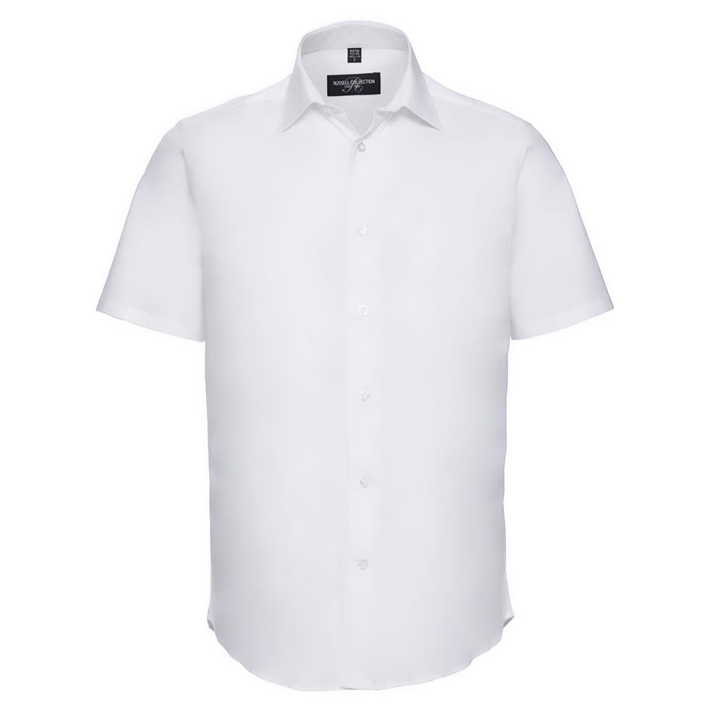 White - Front - Russell Collection Mens Easy-Care Fitted Short-Sleeved Shirt