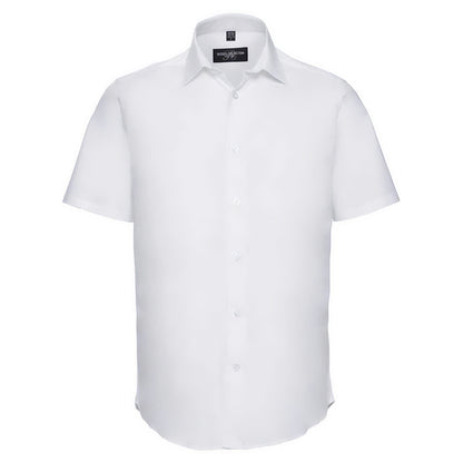 White - Front - Russell Collection Mens Easy-Care Fitted Short-Sleeved Shirt