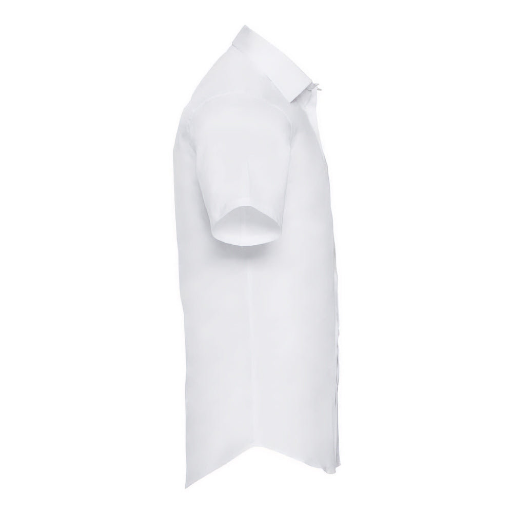 White - Side - Russell Collection Mens Easy-Care Fitted Short-Sleeved Shirt