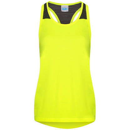 Electric Yellow-Black - Front - AWDis Cool Womens-Ladies Girlie Cool Workout Vest Top