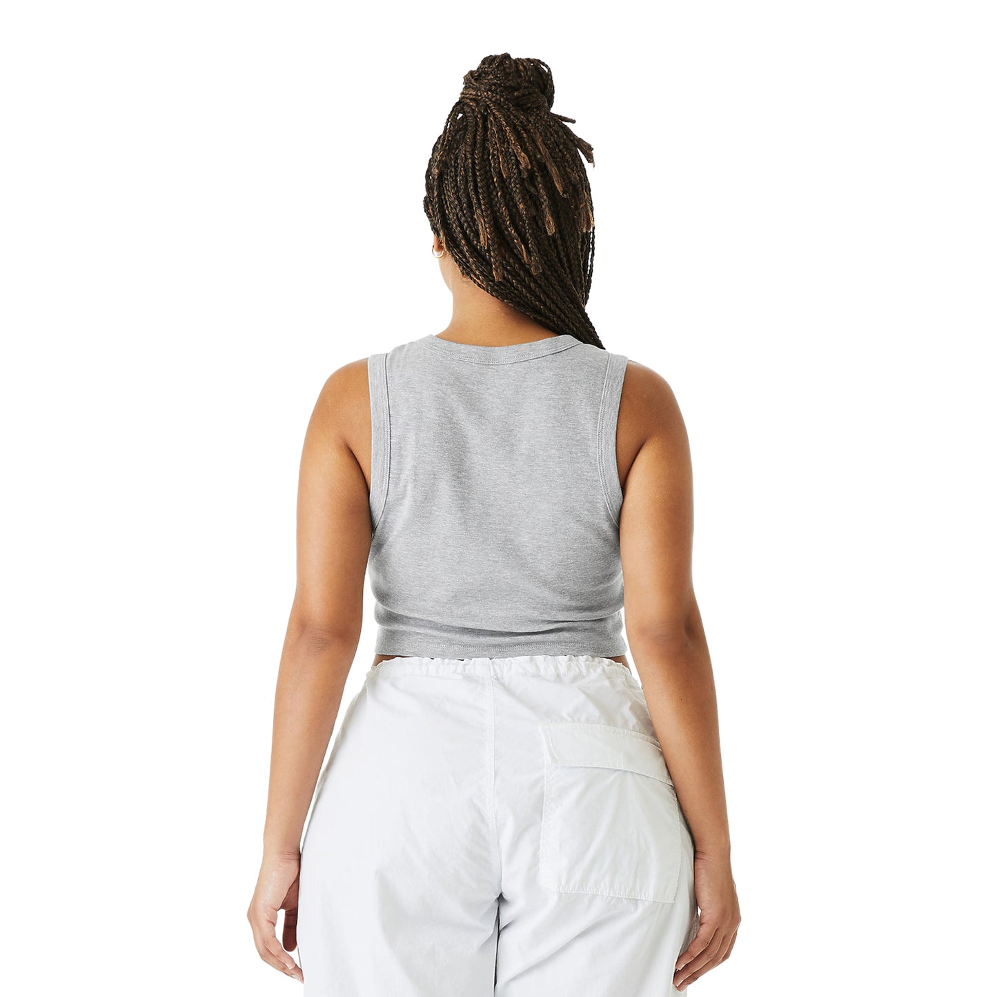 Athletic Heather - Back - Bella + Canvas Womens-Ladies Heather Micro-Rib Cropped Muscle Tank Top