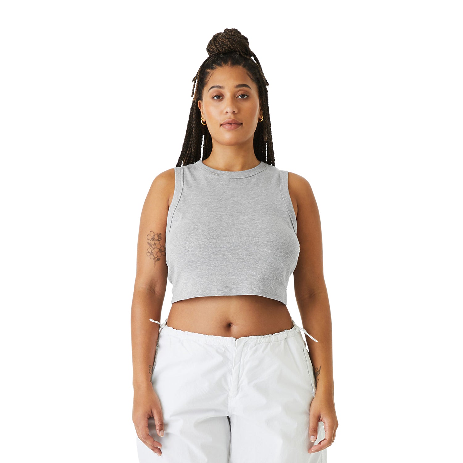 Athletic Heather - Side - Bella + Canvas Womens-Ladies Heather Micro-Rib Cropped Muscle Tank Top