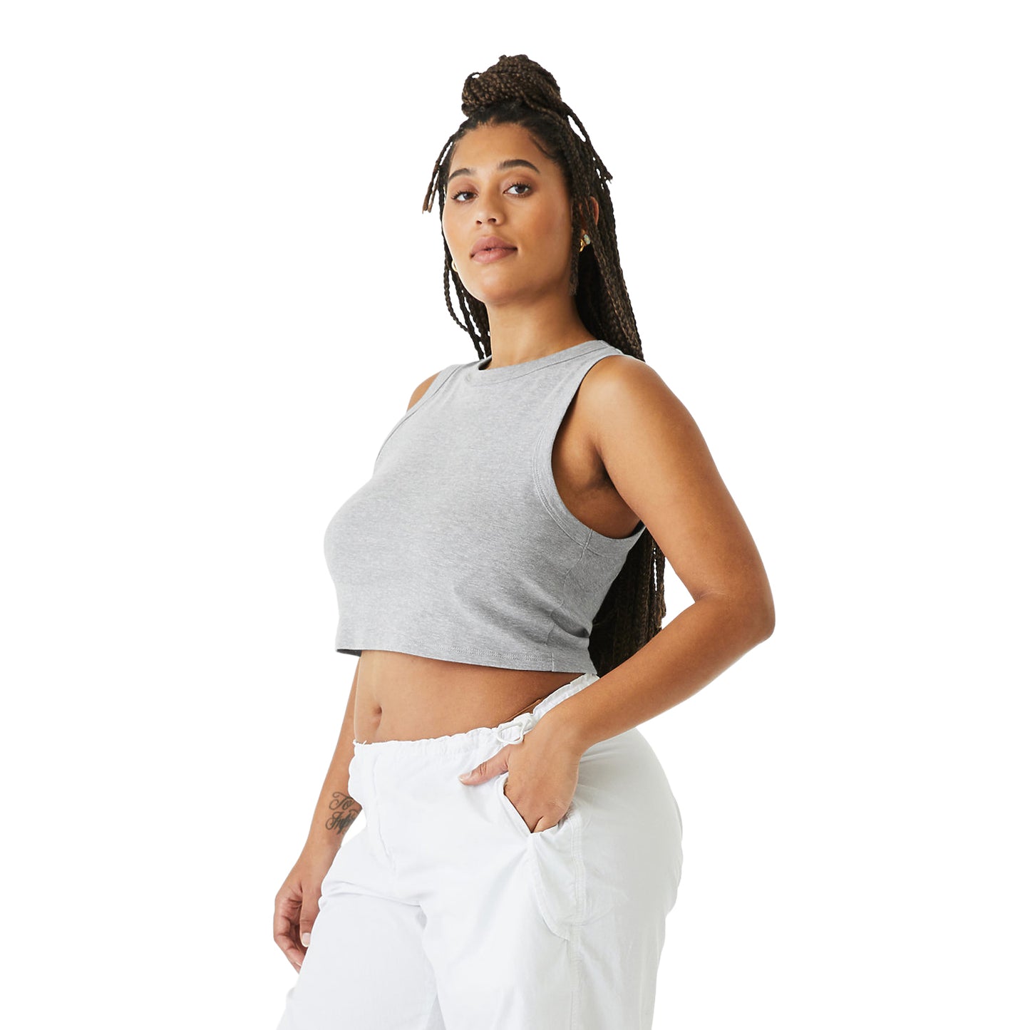 Athletic Heather - Lifestyle - Bella + Canvas Womens-Ladies Heather Micro-Rib Cropped Muscle Tank Top