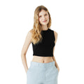 Solid Black - Side - Bella + Canvas Womens-Ladies Heather Micro-Rib Cropped Muscle Tank Top