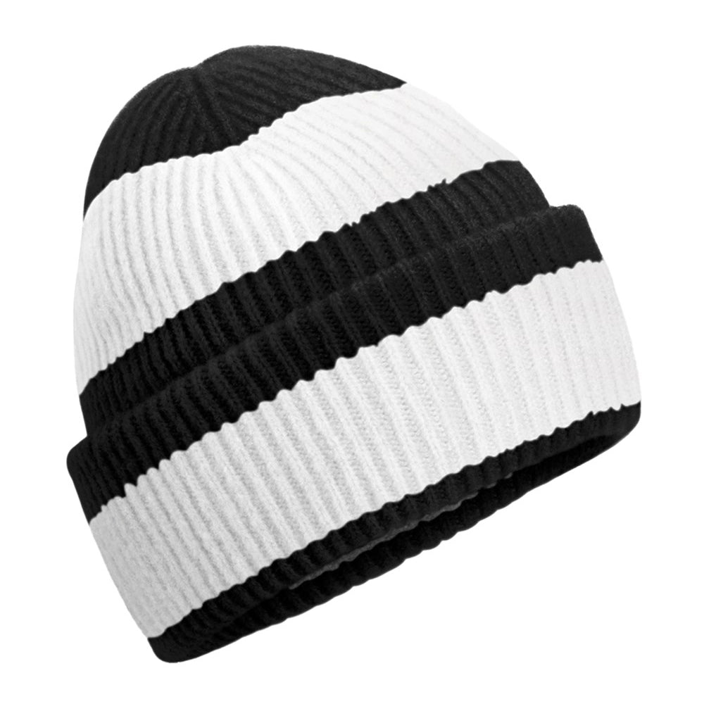 Black-Soft White - Front - Beechfield Colour Block Beanie