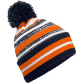 French Navy-Orange-White - Front - Beechfield Multi-Sport Fan Pom Pom Beanie