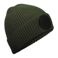Olive Green-Black - Front - Beechfield Patch Circular Patch Beanie
