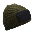 Military Green-Black - Front - Beechfield Zip Patch Beanie